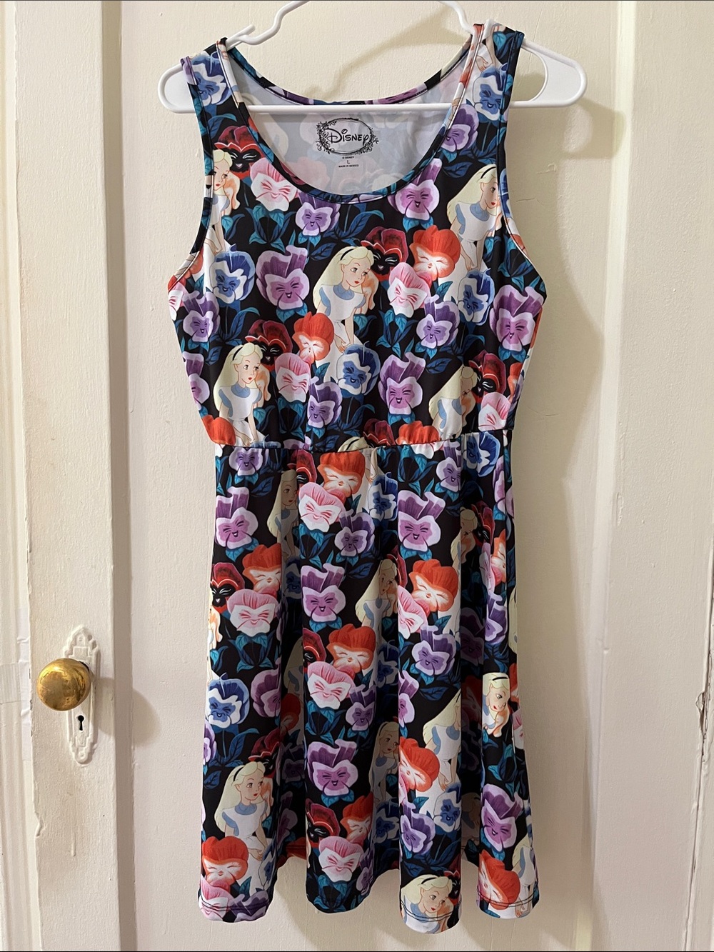 Disney Black Floral Alice in Wonderland Tank Dress with Purple & Red Accents